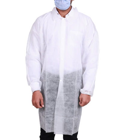 Lab Coat Universal Size White, 50 Count